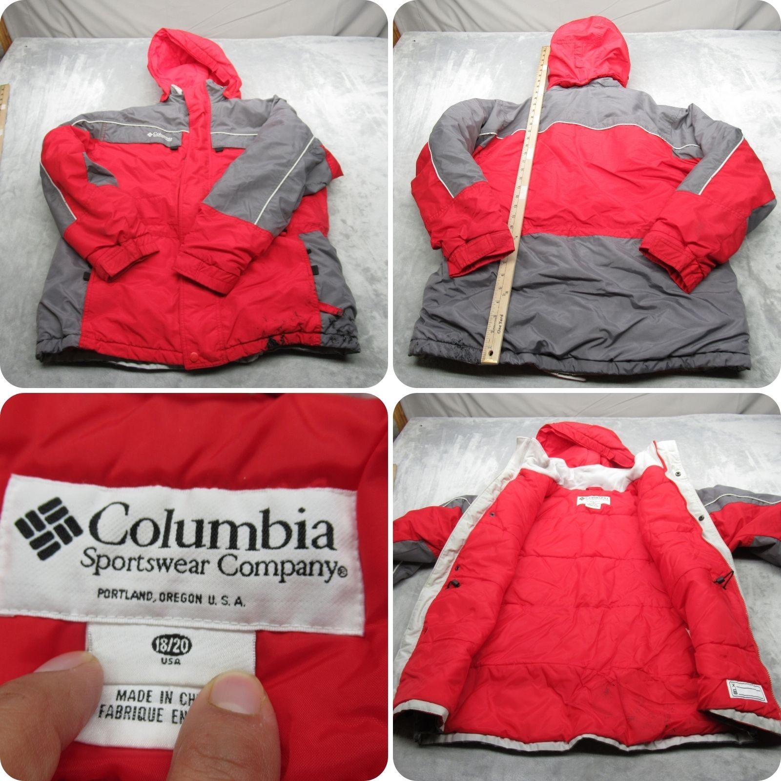 Columbia Jacket Youth 18/20 Red Hooded Insulated Waterproof Full Zip Puffer Read